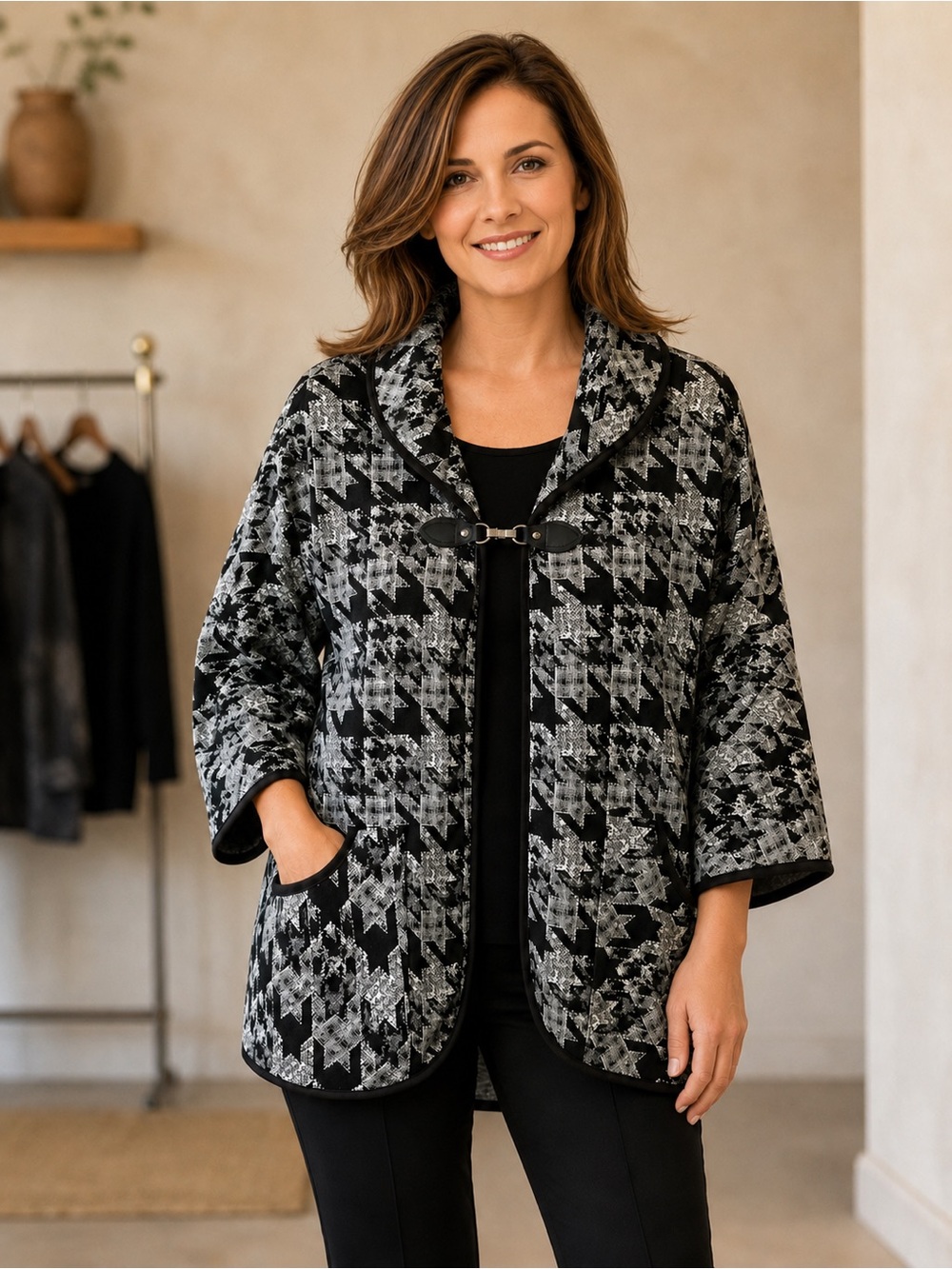 NWT Cazza Zacks Abstract Houndstooth Toggle Jacket Size S Made in Canada